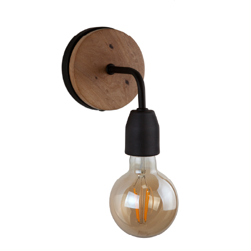 Aplique puelo negro con madera 1 luz